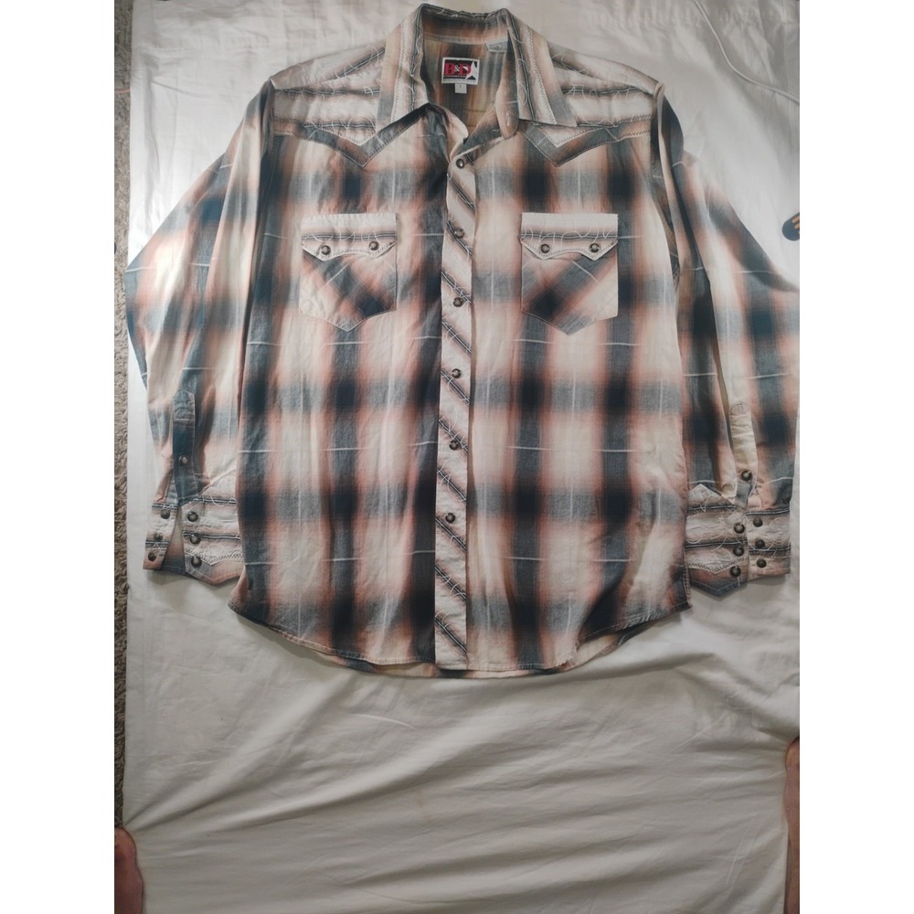 Mens B&D‎ by Panhandle Slim Lg Long Sleeve Pearl Snap Shirt Western Wear Brown
